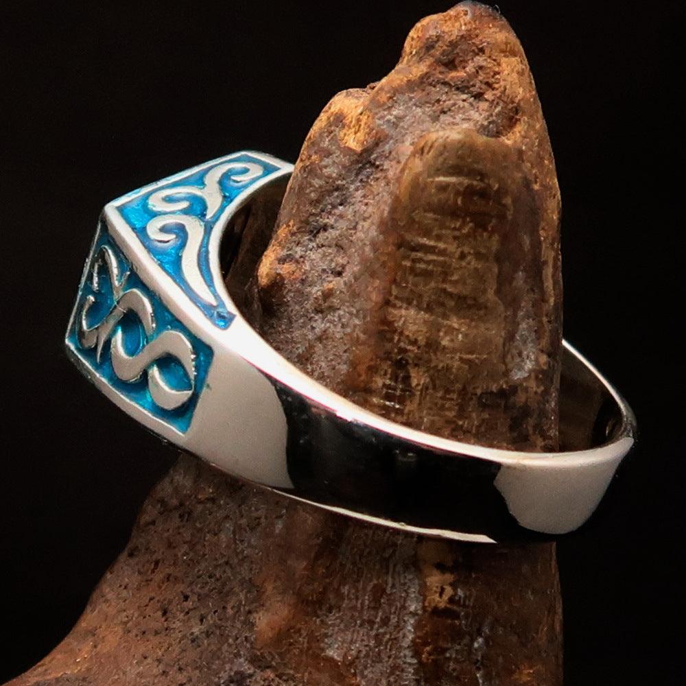 Perfectly crafted " as known as" Synonym Men's Ring blue AKA - Sterling Silver