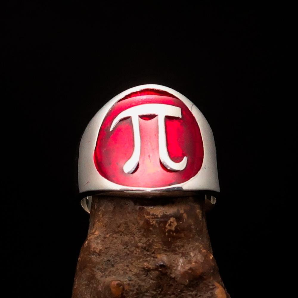 Excellent crafted Men's red Greek Letter PI Ring - Sterling Silver