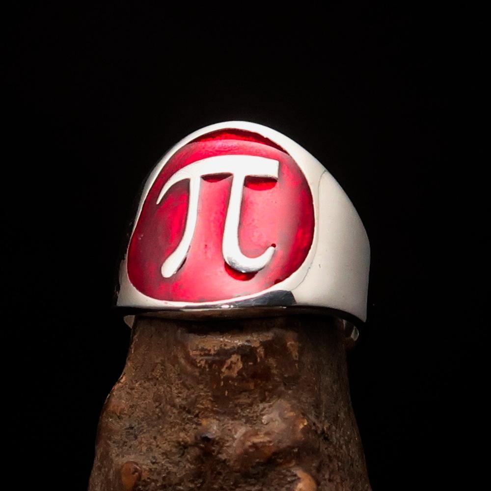 Excellent crafted Men's red Greek Letter PI Ring - Sterling Silver